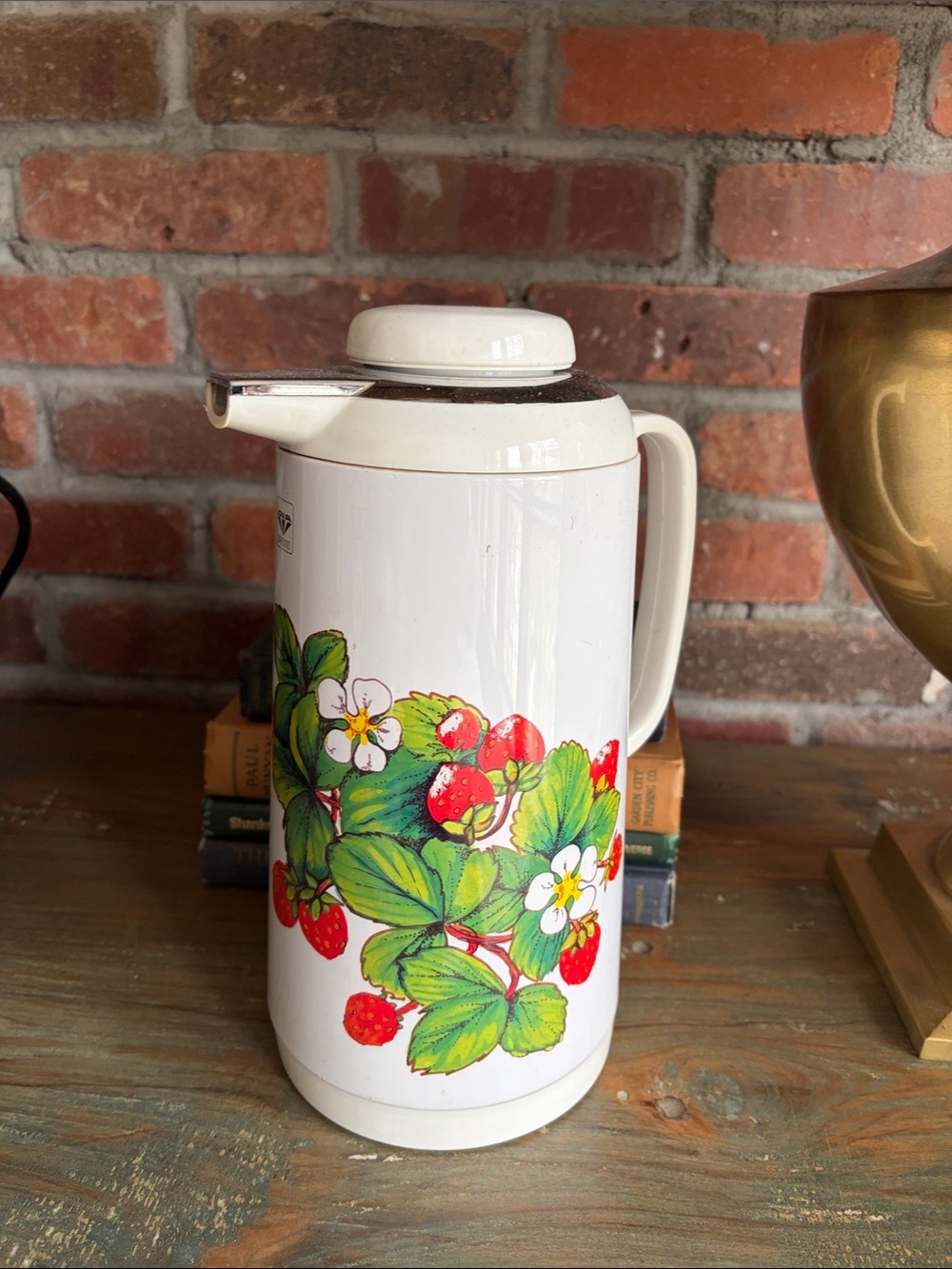 VINTAGE Diamond White Strawberry Print Insulated Pitcher Cottagecore